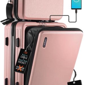 22 Inch Carry On Luggage 22x14x9 Airline Approved, Carry On Suitcase with Wheels, Hard-shell Carry-on Luggage, Pink Small Suitcase, Hardside Luggage Carry On with Cosmetic Carry On Bag