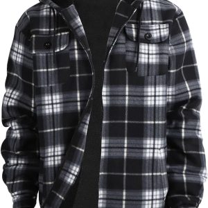 Heavy Thick Flannel Plaid Jacket Sherpa Fleece Lined Hoodies for Men Zip Up Winter Warm Coat Buffalo Zipper Sweatshirt
