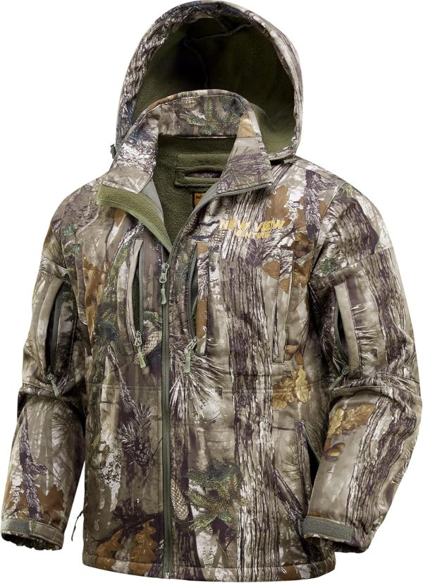 Camo Hunting Jackets for Men, Warm Fleece Lined Hunting Jacket with Hood, Quiet Water Resistant Hunting Clothes