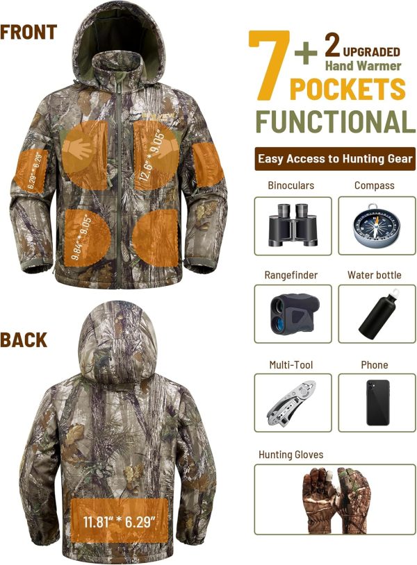 Camo Hunting Jackets for Men, Warm Fleece Lined Hunting Jacket with Hood, Quiet Water Resistant Hunting Clothes - Image 3