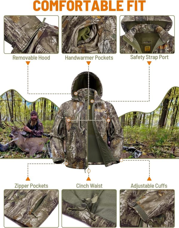 Camo Hunting Jackets for Men, Warm Fleece Lined Hunting Jacket with Hood, Quiet Water Resistant Hunting Clothes - Image 5