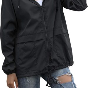 Women's Waterproof Raincoat Lightweight Rain Jacket Hooded Windbreaker with Pocket for Outdoor